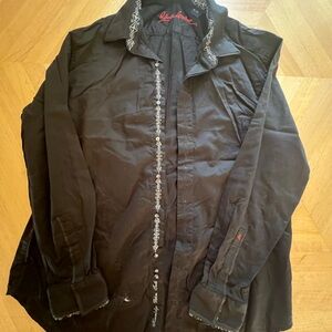 Robert Graham Black Shirt with White Embroidery